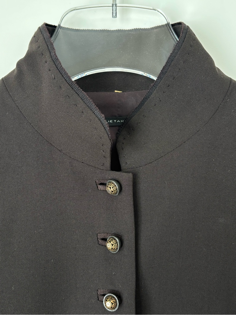 Vintage Elie Tahari Brown Military-Style Fitted Women's Wool Blazer Size 8 - Picture 3 of 15
